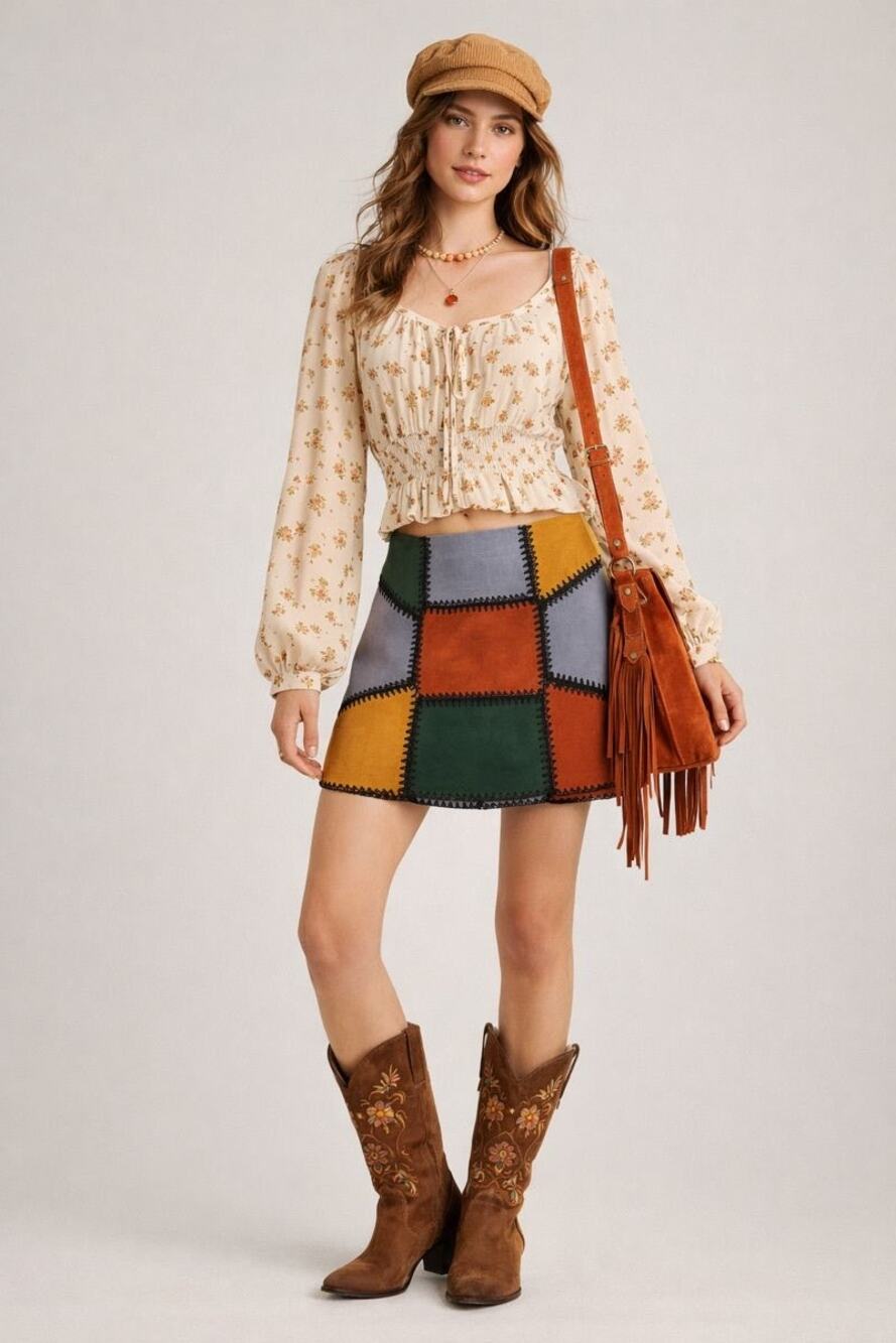 Gianni Bini S Faux Suede Multicolor Patchwork Mini Skirt